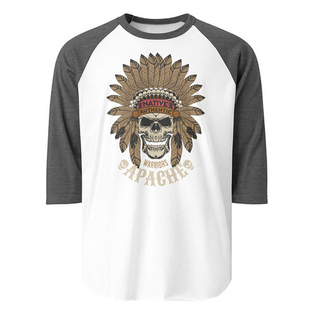 [ID: 233-G94] Apache Warriors - Indian Skull Unisex 3/4 Sleeve Raglan Shirt