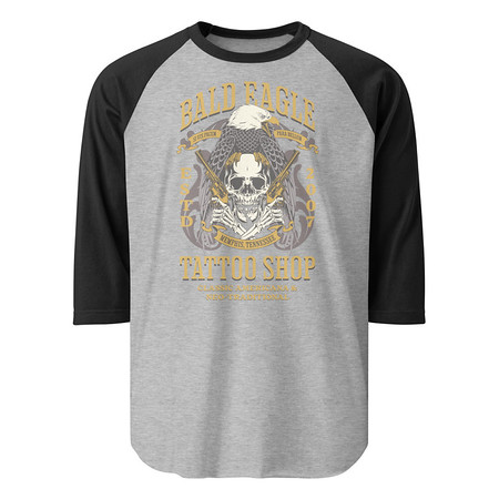 [ID: 233-G133] Bald Eagle Tattoo Shop - Skeleton Unisex 3/4 Sleeve Raglan Shirt