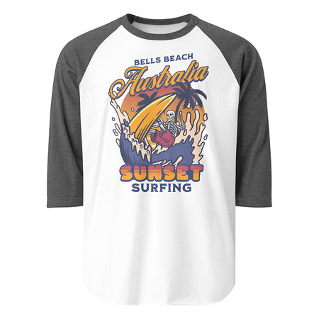 [ID: 233-G180] Bells Beach Australia Sunset Surfing Unisex 3/4 Sleeve Raglan Shirt