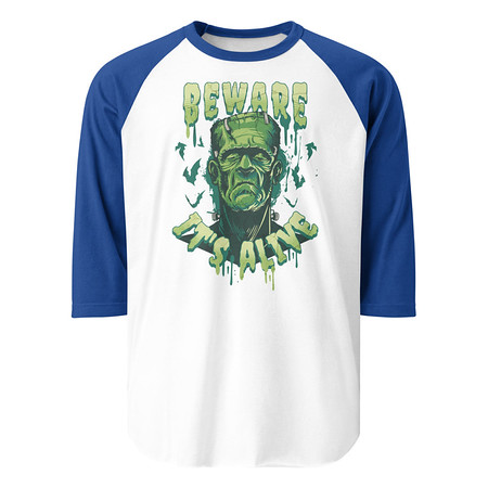 [ID: 233-G197] Beware of Frankenstein - Scary Halloween Unisex 3/4 Sleeve Raglan Shirt