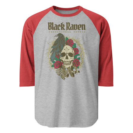 [ID: 233-G229] Black Raven Tattoo - Skull & Thorns Unisex 3/4 Sleeve Raglan Shirt