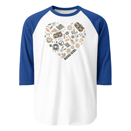 [ID: 233-G248] Boho Girl Poster Unisex 3/4 Sleeve Raglan Shirt