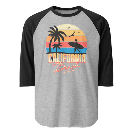[ID: 233-G312] California Beach - Retro Surf Unisex 3/4 Sleeve Raglan Shirt