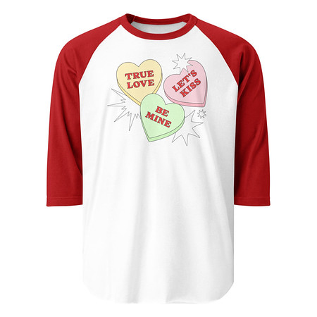 [ID: 233-G331] Candy Hearts - Valentine's Day Unisex 3/4 Sleeve Raglan Shirt