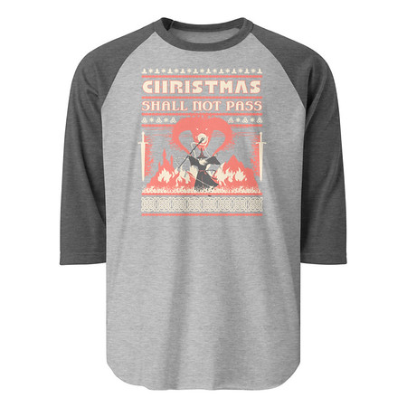 [ID: 233-G375] Christmas Shall Not Pass - Flaming Wizard Unisex 3/4 Sleeve Raglan Shirt