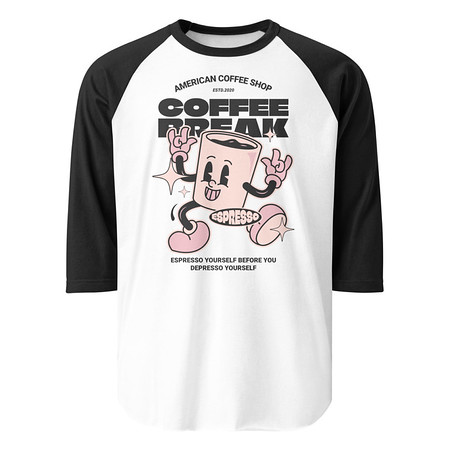 [ID: 233-G395] Coffee Break Mascot Unisex 3/4 Sleeve Raglan Shirt