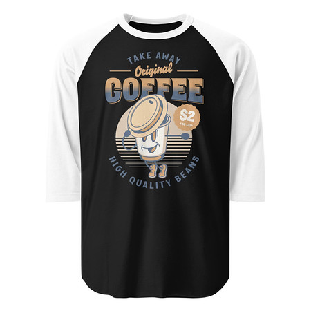 [ID: 233-G398] Coffee Cup - Comics Mascot Unisex 3/4 Sleeve Raglan Shirt