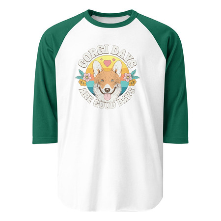 [ID: 233-G420] Corgi Days - Funny Animal Unisex 3/4 Sleeve Raglan Shirt