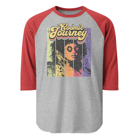 [ID: 233-G422] Cosmic Journey Rainbow Retro Unisex 3/4 Sleeve Raglan Shirt