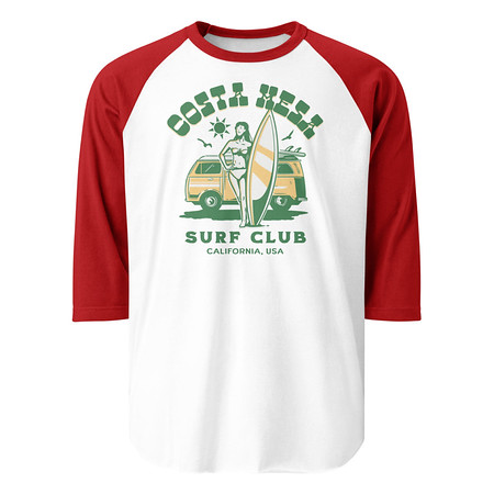 [ID: 233-G425] Costa Mesa Surf Club - Campervan Unisex 3/4 Sleeve Raglan Shirt
