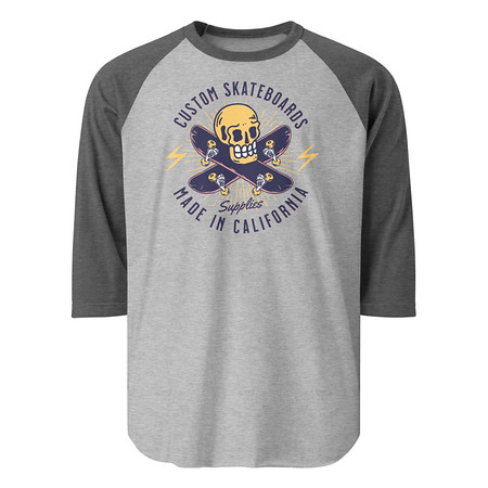 [ID: 233-G446] Custom Skateboards - Skull Unisex 3/4 Sleeve Raglan Shirt