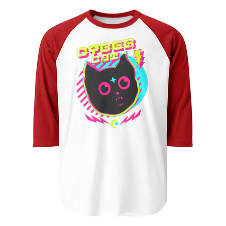 [ID: 233-G456] Cyber Cat - Neon Color Unisex 3/4 Sleeve Raglan Shirt