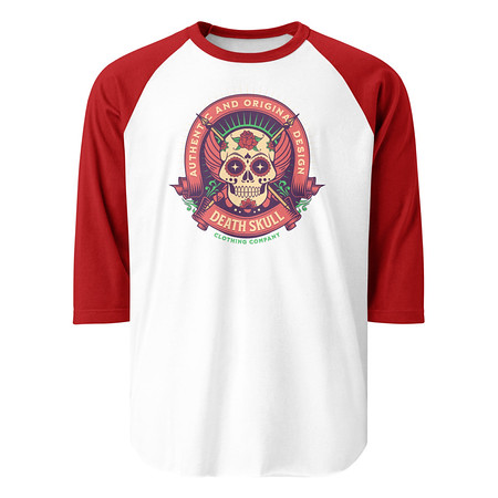 [ID: 233-G481] Death Skull - Badge  Unisex 3/4 Sleeve Raglan Shirt