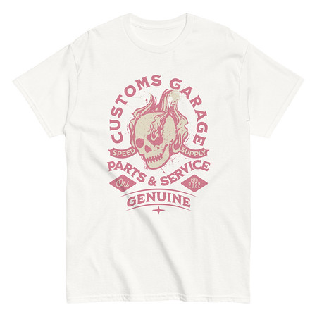 [ID: 438-G447] Customs Garage - Flaming Skull Unisex Classic Tee
