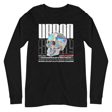 [ID: 356-G213] Black 3D Skull Unisex Long Sleeve Tee