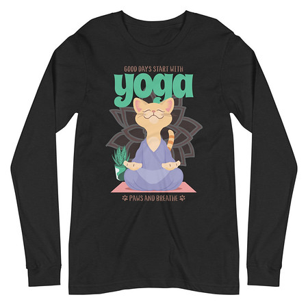 [ID: 356-G339] Cat Yoga - Cute Meditation Unisex Long Sleeve Tee