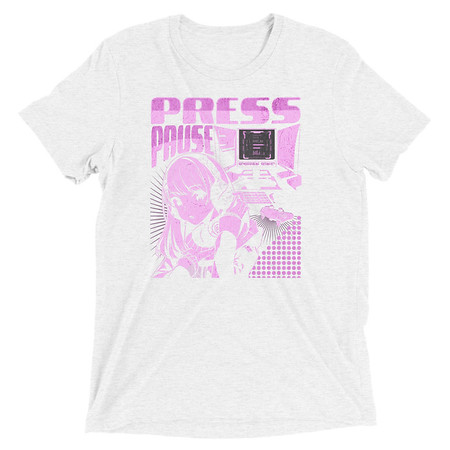 [ID: 162-G4] 'Press Pause' Anime Gaming Unisex Tri-Blend T-Shirt