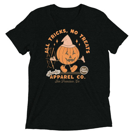 [ID: 162-G47] All Tricks No Treats - Pumpkin Mascot Unisex Tri-Blend T-Shirt