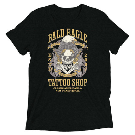 [ID: 162-G133] Bald Eagle Tattoo Shop - Skeleton Unisex Tri-Blend T-Shirt