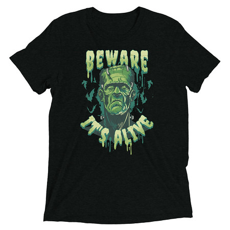 [ID: 162-G197] Beware of Frankenstein - Scary Halloween Unisex Tri-Blend T-Shirt