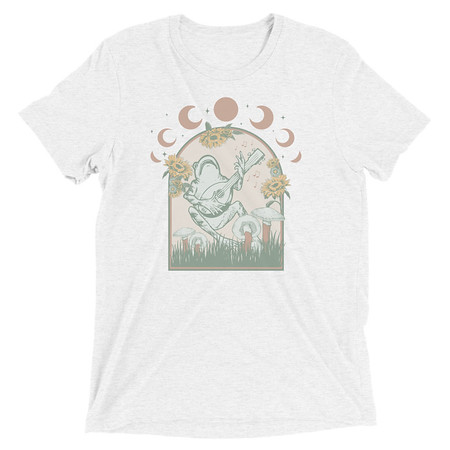 [ID: 162-G426] Cottagecore Frog Botanical Unisex Tri-Blend T-Shirt