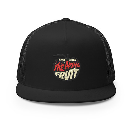 [ID: 100-G97] Apple Fruit - Typographic Lettering 5 Panel Trucker Cap