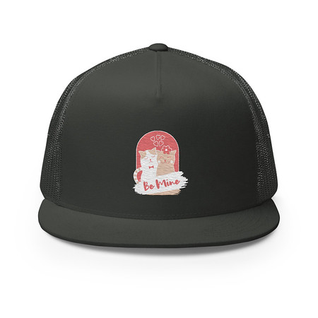 [ID: 100-G157] Be Mine - Cute Cat Couple 5 Panel Trucker Cap