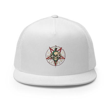 [ID: 100-G181] Belzebeast Pentagram - Halloween Skull with Snake 5 Panel Trucker Cap