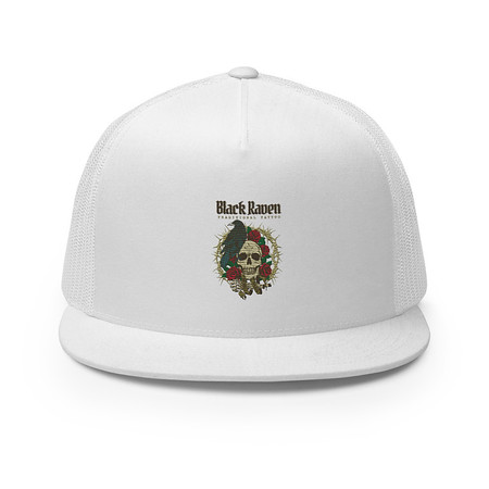 [ID: 100-G229] Black Raven Tattoo - Skull & Thorns 5 Panel Trucker Cap