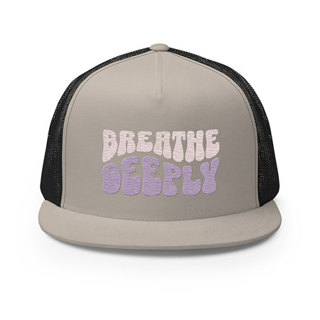 [ID: 100-G283] Breathe Deeply 5 Panel Trucker Cap