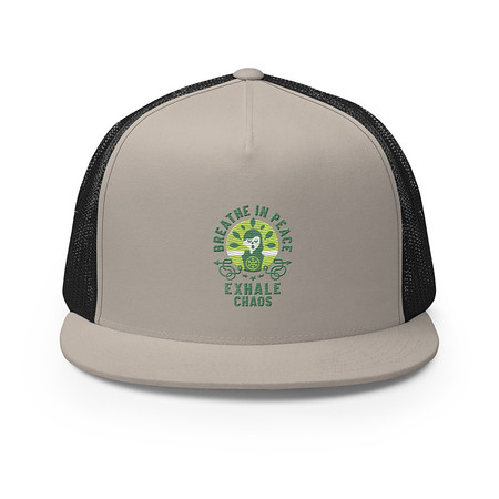 [ID: 100-G284] Breathe in peace, exhale chaos 5 Panel Trucker Cap