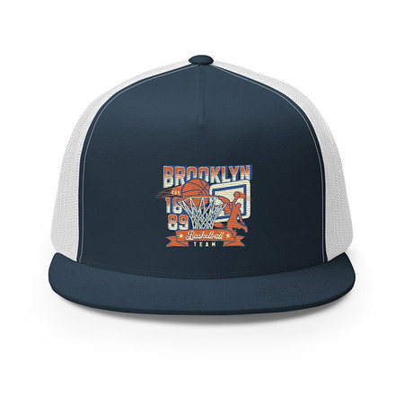 [ID: 100-G290] Brooklyn Basketball Team - Athletic Sports 5 Panel Trucker Cap