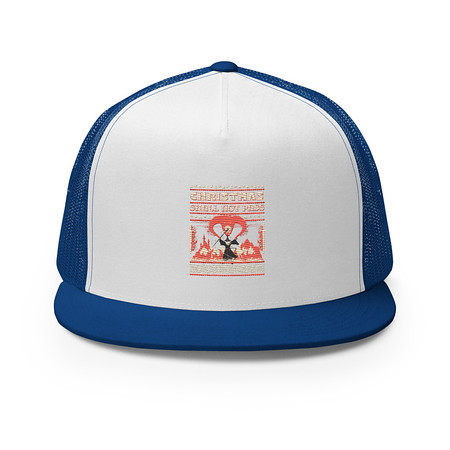 [ID: 100-G375] Christmas Shall Not Pass - Flaming Wizard 5 Panel Trucker Cap