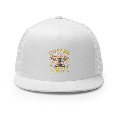 [ID: 100-G405] Coffee, The art of Winning The Day 5 Panel Trucker Cap