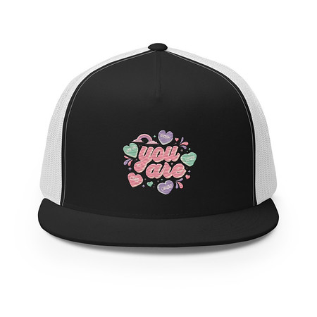 [ID: 100-G411] Colorful Self Love Affirmation - Heart 5 Panel Trucker Cap