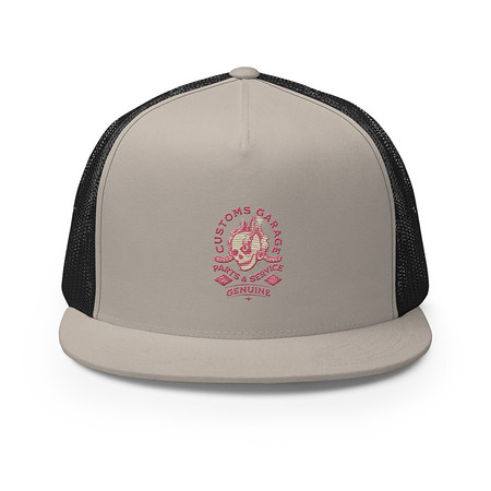 [ID: 100-G447] Customs Garage - Flaming Skull 5 Panel Trucker Cap