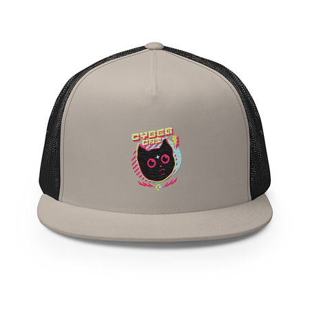 [ID: 100-G456] Cyber Cat - Neon Color 5 Panel Trucker Cap
