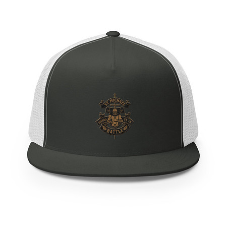 [ID: 100-G484] Defend us in battle - Knight with sword 5 Panel Trucker Cap