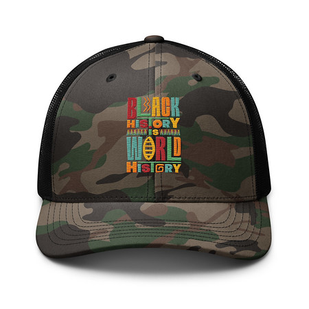 [ID: 680-G218] Black History Is World History - Colorful Typography Camouflage Trucker Hat