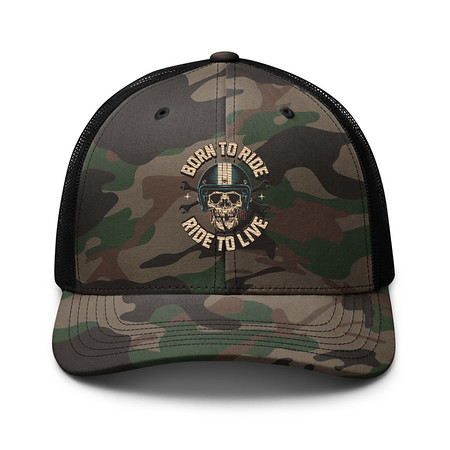 [ID: 680-G269] Born to Ride, Ride to Live Camouflage Trucker Hat