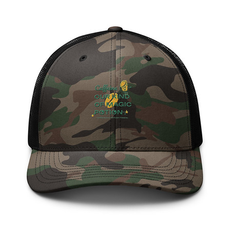 [ID: 680-G307] Caffeine Cartoon Camouflage Trucker Hat