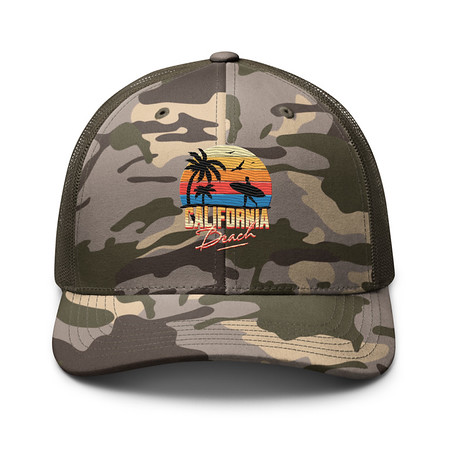 [ID: 680-G312] California Beach - Retro Surf Camouflage Trucker Hat