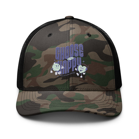 [ID: 680-G369] Choose Happy (2) Camouflage Trucker Hat