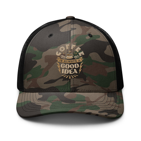 [ID: 680-G401] Coffee is always a good idea - Lightning Bolt Camouflage Trucker Hat