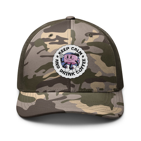[ID: 680-G409] Colorful Fun Retro Style Coffee Quote Camouflage Trucker Hat