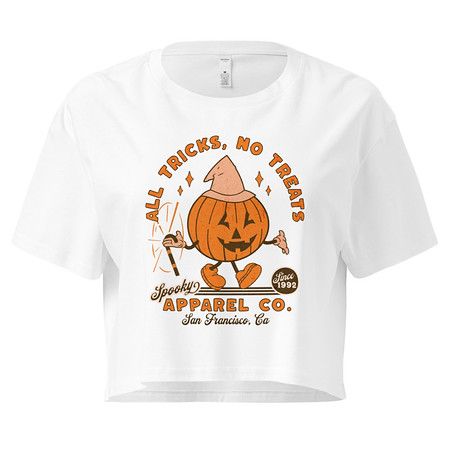 [ID: 636-G47] All Tricks No Treats - Pumpkin Mascot Women's Crop Top