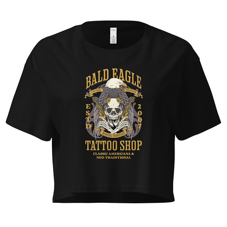 [ID: 636-G133] Bald Eagle Tattoo Shop - Skeleton Women's Crop Top