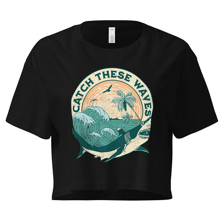 [ID: 636-G345] Catch These Waves Shark  Women's Crop Top