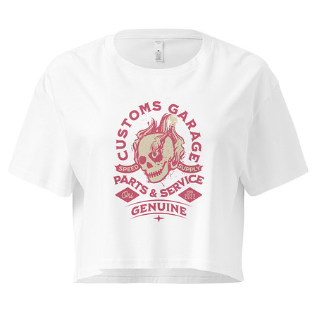 [ID: 636-G447] Customs Garage - Flaming Skull Women's Crop Top