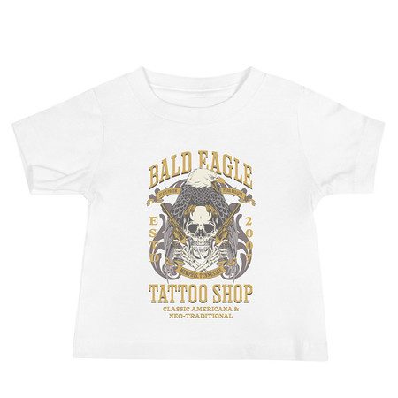 [ID: 305-G133] Bald Eagle Tattoo Shop - Skeleton Baby Staple Tee